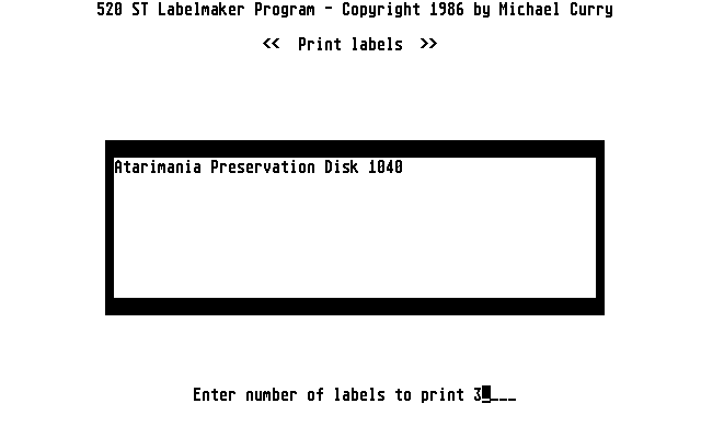 520ST Labelmaker Program atari screenshot